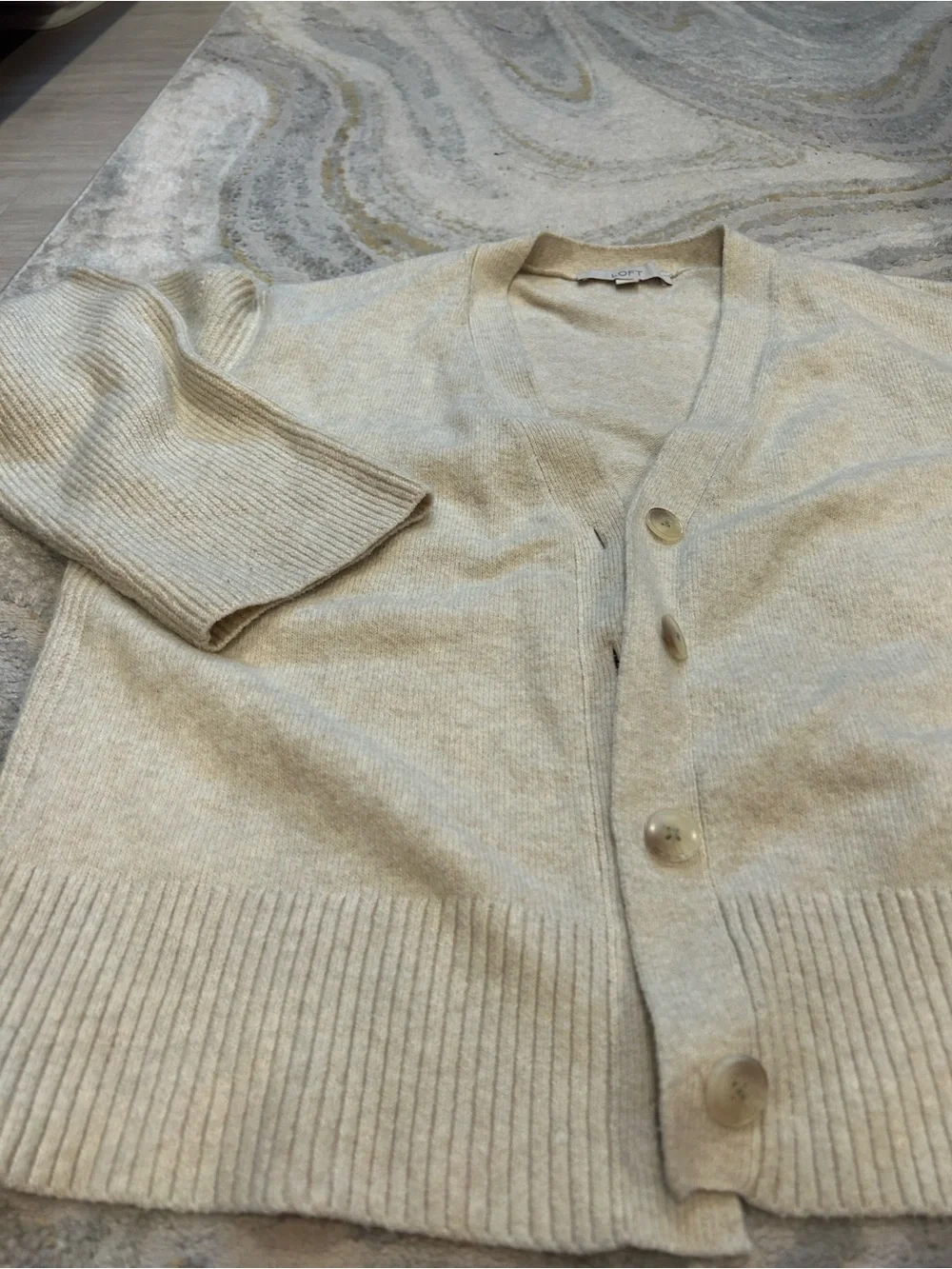 LOFT Women’s Cream V-Neck Button Cardigan - Picture 5 of 11